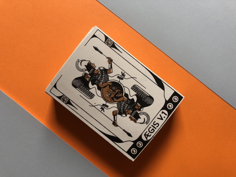 First prototype of the deck: screenprinted in copper+black